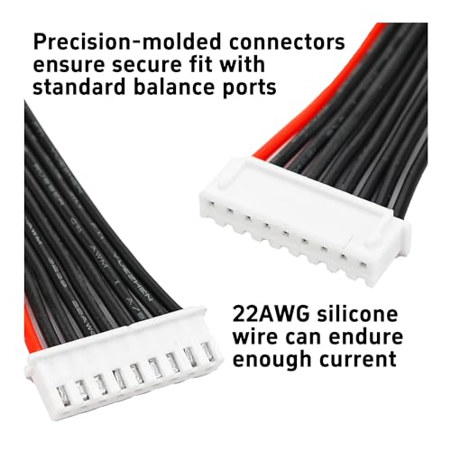 10PCS JST-XH 8S Balance Extension Cable, 3.9" 22AWG Silicone Lead Wire for LiPo Battery Charger, RC Balance Plug Connector Adapter - size: 8S