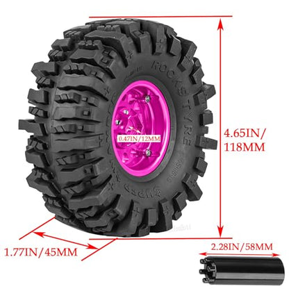 Aluminium RC 1.9" Beadlock Wheels Tires for 1/10 SCX10 90046 AXI03007 TRX4 TRX6 VS4-10 Gen7 Gen8 MST CFX D90 RC Crawler Car,Alloy 1.9 Rims Tires,Pink - color: Pink- (Rc 1.9" Tires)