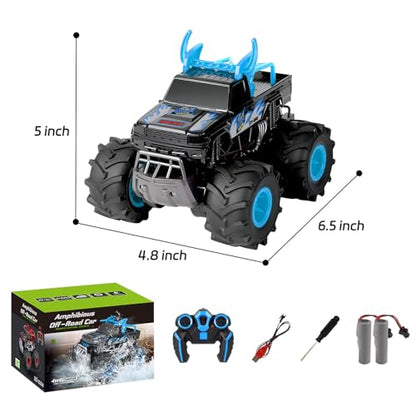 Amphibious Remote Control Monster Truck Toys 1:18 Scale RC Cars with 360° Rotation 4WD All Terrain RC Truck Toys Gifts for Boys Age 8-12 - color: 135-blue, size: 1:18