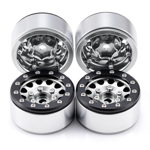 Aluminium 1.55" RC Beadlock Wheel Hub Rims for Axial UTB18 D90 TF2 CC01 AX90069 MST JIMNY 1/10 RC Crawler Trail Truck Car Upgrade Parts (Silver) - color: Silver