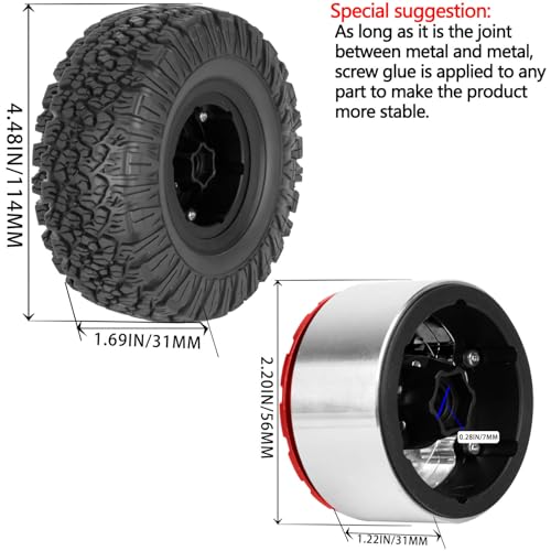 1.9 Beadlock Tire for 1/10 RC Crawler SCX10 90046 AX103007 TRX4 TRX6 Gen7 8 D90 VS4-10 MST CFX, Aluminum Deep Wheel w/Rubber Tires&Super Heavy Brass,1.9" Wheels and Tires,Black&Gold - color: Black&gold（4pcs）