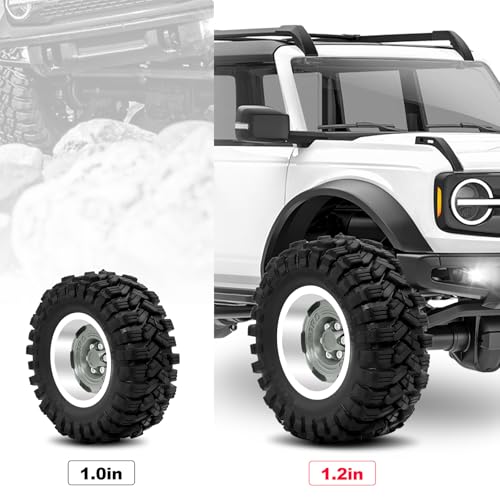 OGRC 1.3 Beadlock Wheel Tires -4mm Offset Wheels for 1/24 1/18 SCX24 TRX4M | Aluminum, 7mm Hex, Sticky Compound Rubber, for TRX4M AX24 FCX24 RC Carwler Car, Grey - color: Titanium Grey