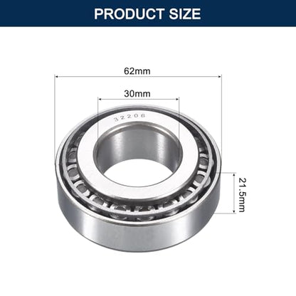 2 Pack 32206 Tapered Roller Bearing Cone and Cup Set | 30mm Bore 62mm OD 21.5mm Cup Width, Chrome Steel Taper Bearings Set, ABEC-3 - size: 32206