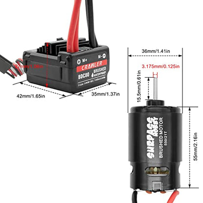 OGRC 550 21T Brushed Motor and 80A ESC Set with T-XT60 Converter Adaptor | 1/10 RC Crawler Motor, 21T Brushed 550 Motor for Traxxas TRX4 Axial SCX10 Redcat Gen7 Gen8, T Plug - style: 21T