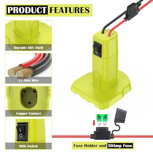 1 Packs Power Wheel Adapter for Ryobi 18V Battery Adapter Power Wheel Battery Conversion Kit with Switch, Fuses & Wire Terminals, 12AWG Wire, Power Connector for DIY RC Car Toys and Robotics - color: 1-PACK