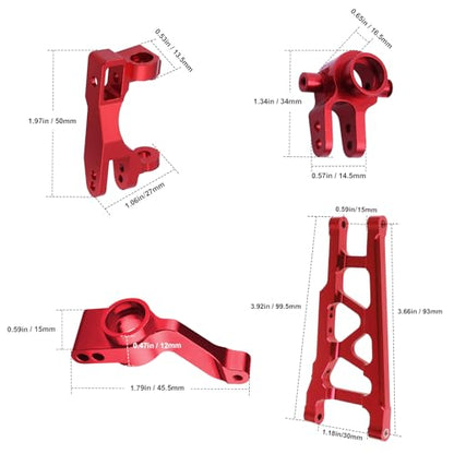 HobbyPark Aluminum Steering Blocks Caster Blocks C-Hubs Stub Axle Carriers and Alloy Suspension Arms Set (Front & Rear) for 1/10 Traxxas Slash 4x4, Replacement of 6837 6832 1952 3655x (Red)