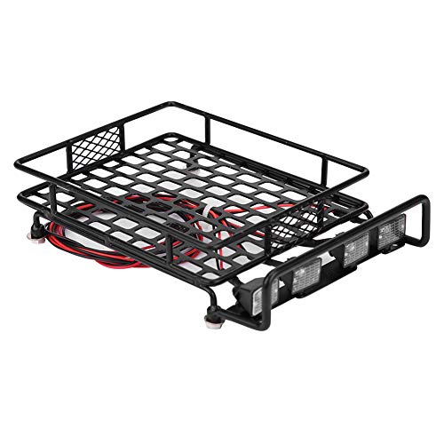 Large Size Roof Rack Luggage Carrier with LED Light Quadrate, RC Roof Rack for Axial SCX10 1/10 Scale RC Crawler Car, High Simulation Metal Accessory with Remote Control for LED Li (4 White) - style: 4 white