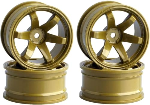4PCS 75mm Rubber Tires and 6Spokes Plastic Wheel Rims Tyre for 1/10 RC On-Road Drift Racing Car 1:14 1:16 Rally Car for Tamiya Kyosho HPI HSP TT02 Upgrades Parts (Gold) - color: Gold