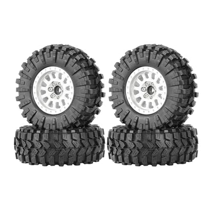 4PCS 1.3" Aluminum Alloy Beadlock Wheel Rims All-Terrain Tyre 70mm Rubber Tires Set with 5mm & 7mm Hex for 1/12 1/14 1/18 1/24 RC Rock Crawler Car Upgrade Parts (C-Silver) - color: C-silver