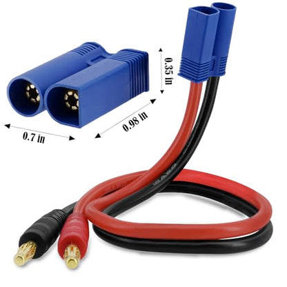 2 Pack Banana Plug Battery Charging Cord, 11.8 Inches EC5 Male Connector to Banana Male Plug Adapter, 12AWG EC5 Battery Charger Cable for RC Drone, Vehicle Toys