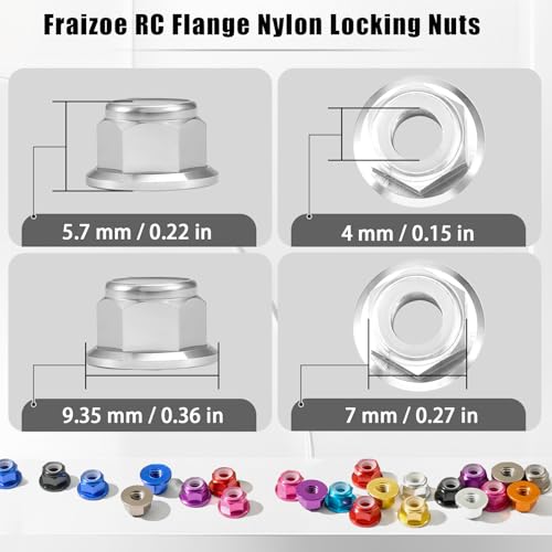 8Pcs M4 Flange Nuts Aluminum, M4-0.7mm Hex Flange Nylon Insert Lock Nuts for 1/10 Scale RC Car Traxxas Slash 4x4 2WD Stampede VXL Rustler VXL HPI Redcat Axial Racing Truck Buggy Crawler Wheels - color: Silver, size: 8Pcs