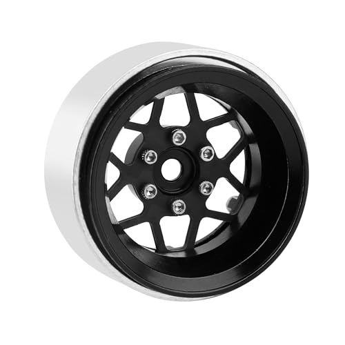 ModuWheel 1.3" Negative Offset Aluminum + Carbon Fiber Beadlock Wheels Rim for 1/24 1/18 AX24 SCX24 TRX4m Ascent18 RC Crawler,Star Pattern-1 (Black) - color: Black