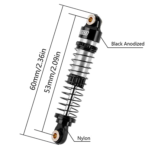 INJORA 53mm Aluminum Threaded Oil Shocks for 1/18 TRX4M, Black Silver - color: Black