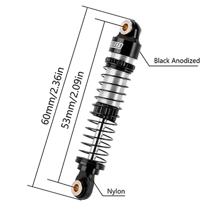 INJORA 53mm Aluminum Threaded Oil Shocks for 1/18 TRX4M, Black Silver - color: Black
