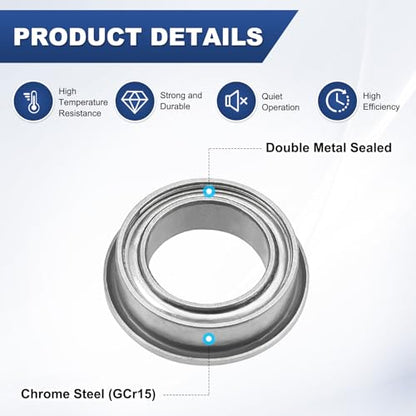 M METERXITY 20-Pack MF128ZZ Flanged Ball Bearing, 8mm x 12mm x 3.5mm Double Metal Shielded Z1 Chrome (GCr15) Steel Flange Rip Bearings for Wheelbarrow/Printer/Fax Machines/Power Tools - size: 8mm x 12mm x 3.5mm