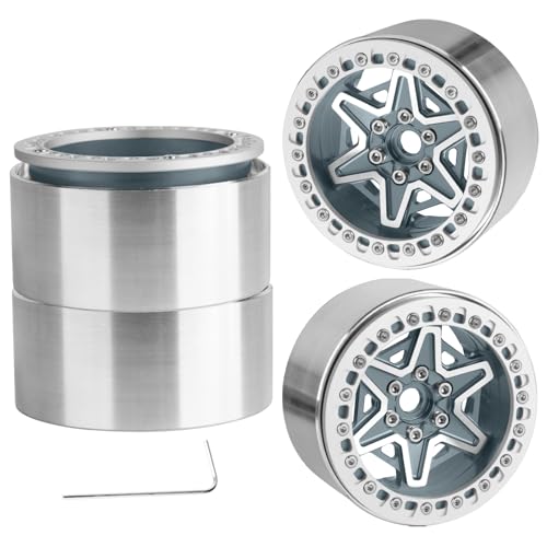2.2" RC Beadlock Wheels, Aluminum Alloy Rims Compatible with 1/10 SCX10 Capra TRX4 Gen8 Everest Gen7 Pro AMG 6x6 Off-Road Truck,RCarmubWow 2.2 Beadlock Wheel for 1/10 Rock Crawler,Titanium - color: Titanium(4pcs)