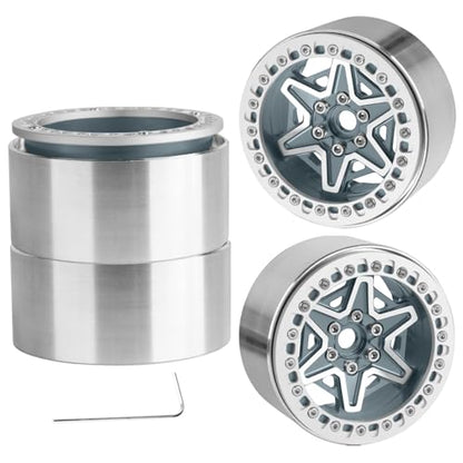 2.2" RC Beadlock Wheels, Aluminum Alloy Rims Compatible with 1/10 SCX10 Capra TRX4 Gen8 Everest Gen7 Pro AMG 6x6 Off-Road Truck,RCarmubWow 2.2 Beadlock Wheel for 1/10 Rock Crawler,Titanium - color: Titanium(4pcs)