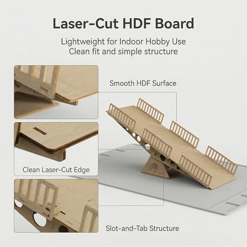 RC Crawler Seesaw Bridge, Course Obstacle for 1/18 and 1/24 Mini Crawlers | Single laser-cut HDF kit with glue; for many SCX24, TRX4M and FCX24 setups; RC car and other obstacles not included