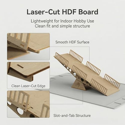 RC Crawler Seesaw Bridge, Course Obstacle for 1/18 and 1/24 Mini Crawlers | Single laser-cut HDF kit with glue; for many SCX24, TRX4M and FCX24 setups; RC car and other obstacles not included