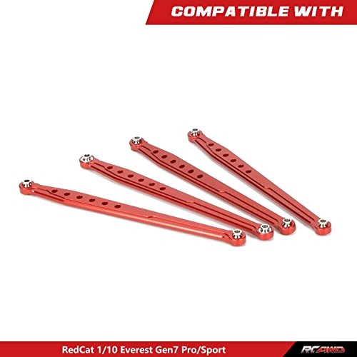 RCAWD Lower Suspension Links Set 4pcs for RedCat 1/10 Everest Gen7 Pro/Sport RC Crawler Links Rod Aluminum Linkage Rod Arm Set Upgrade Part Red - color: Red