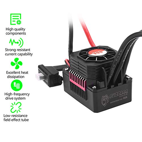 GoolRC 80A Brushless ESC Waterproof Electric Speed Controller for 1/10 RC Truck Off-Road Car