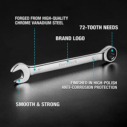 DURATECH 22-Piece Ratcheting Wrench Set, Combination Wrench Set, Metric&SAE | 1/4" to 3/4" & 6mm-18mm, CR-V Steel, Mirror Finish, for Auto & Machinery Repair, Home Maintenance, Portable Pouch Included - style: Regular