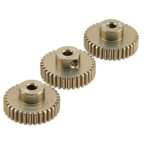ShareGoo 7075 Aluminum Alloy 48P 3.175mm Pinion Gear Sets 32T 33T 34T 35T Motor Gears Fit 3.175mm (1/8-Inch) Shaft Compatible with HPI Losi Axial Traxxas Tamiya 1/10 RC Car,4Pack
