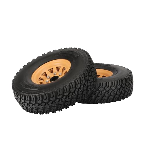 4PCS 1.55 Inch Beadlock Metal Wheel Rim and Rubber Tires Set for 1/10 RC Rock Crawler Car for Axial AX90069 D90 TF2 Tamiya CC01 LC70(90mm-10Holes Yellow) - color: 90mm-10holes Yellow