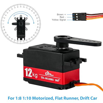 TD-9512 12kg Low Profile Waterproof Servo 360 Degree High Continuous Rotation Servo High Performance Metal Gear for 1/10 Scale RC Drift Cars Robots Planes - size: Semi-metal 360°