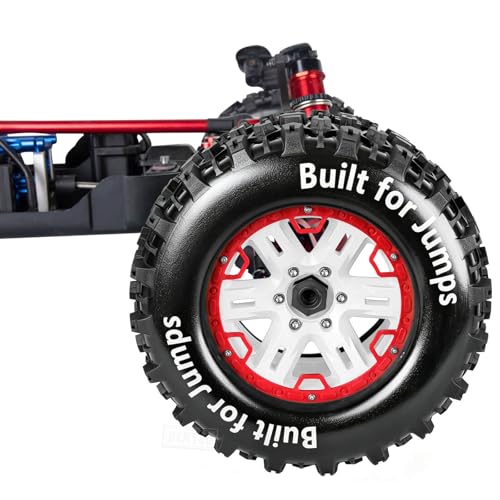 RC Wheels and Tires Set(4PCS) for 1/8 1/10 Monster Truck Tires,Traxx as/Arrm a 6S/Summi t/E Rveo/T-Maxx RC Off-Road etc,17mm Hex Tire and Wheels/Plastic Rims,Red and White - color: Red and White-(wheels Tires)