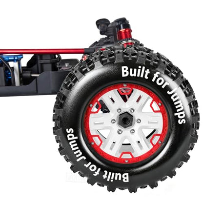 RC Wheels and Tires Set(4PCS) for 1/8 1/10 Monster Truck Tires,Traxx as/Arrm a 6S/Summi t/E Rveo/T-Maxx RC Off-Road etc,17mm Hex Tire and Wheels/Plastic Rims,Red and White - color: Red and White-(wheels Tires)