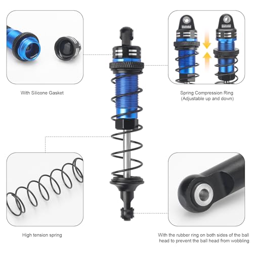 RC Car Shock, daitoku Shock Absorber Front & Rear for 1/10 Traxxas Slash 2WD/4X4 Hoss Rustler 4X4 VXL Bandit Nitro Stampede Replacement of 5862 - Blue - color: Blue