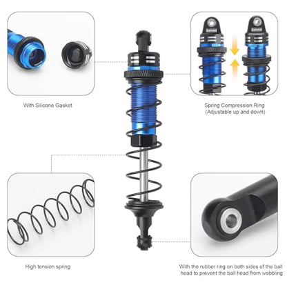 RC Car Shock, daitoku Shock Absorber Front & Rear for 1/10 Traxxas Slash 2WD/4X4 Hoss Rustler 4X4 VXL Bandit Nitro Stampede Replacement of 5862 - Blue - color: Blue