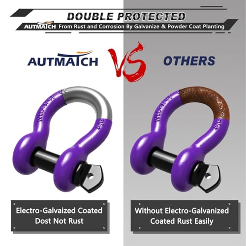 AUTMATCH 3/4" D Ring Shackles (2-Pack) - 41,887 lbs Break Strength | Clevis Shackle with 7/8" Pin & Isolator Washer Kit for Tow Strap, Winch, Towing & Off-Road Vehicle Recovery, Purple - color: Purple & Black