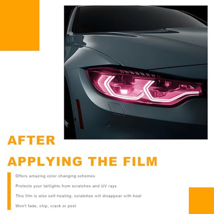 Car Headlight Vinyl Film, 48"×11.8" Self-Adhesive Car Headlight Tint Sticker with Squeegee & Cutter, Waterproof Wrap Film Roll for Vehicle Headlights Taillights Fog Lights (Pink) - color: Pink