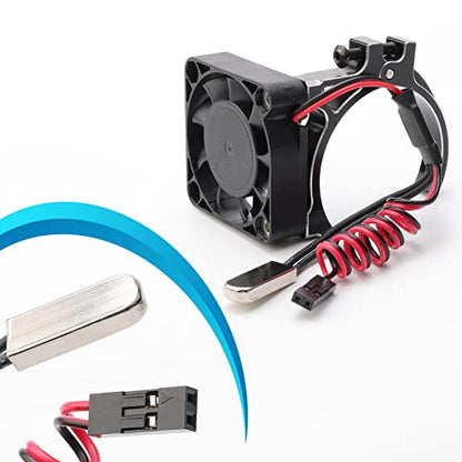 RC Motor Cooling Fan with Thermal Sensor Aluminum Clamp, 4268/4274 /1512/1515 / K80 / K82 Motors (42mm) Heatsink for E-REVO Summit UDR TRX-4 SCX10 1/8 1/10 Buggy Truck Crawler