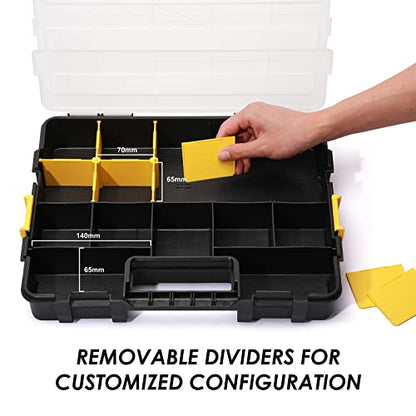 MIXPOWER 2 Pieces 34-Compartment Toolbox Organizer sets, 20 Removable Dividers, Black/Yellow, 2 Pieces Set, Excellent for Screws, Nuts, Small Parts - size: Black/Yellow