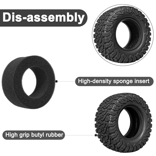 LRFHL 1.9 Crawler Tire for 1/12 MJX HYPER GO H12Y H12P MN128 1/10 Axial D90 | Black, 4PCS, 90mm * 37.5mm RC Rock Terrain Tyre with Foam Insert, Soft Rubber High Grip Sticky Tires - color: Black