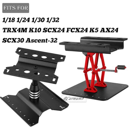 2-Pack RC Work Stand Bundle for 1/18 1/24 1/30 1/32 TRX4M K10 SCX24 FCX24 K5 AX24 SCX30 Ascent-32, 360° Rotating Display Stand & Height Adjustable Lift Table w/ 4 Pcs Jack Stands,Black w/Black - color: Black(1set)