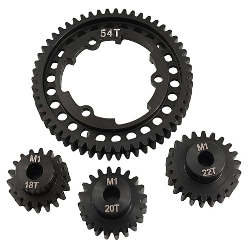 Hardened Steel Spur Gear Set with 18T 20T 22T Pinions for X-Maxx Maxx (54T) | 1/5 Scale,1/7 XO-1,1/10,E-Revo 2.0 VXL,Heavy Duty,Upgrade Parts,6447,High Strength,Wear Resistant - size: 54T