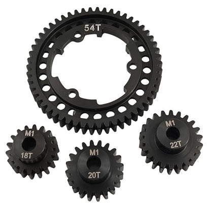 Hardened Steel Spur Gear Set with 18T 20T 22T Pinions for X-Maxx Maxx (54T) | 1/5 Scale,1/7 XO-1,1/10,E-Revo 2.0 VXL,Heavy Duty,Upgrade Parts,6447,High Strength,Wear Resistant - size: 54T