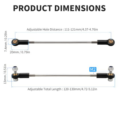 2 Pcs RC Toy Push Rod, M2x100mm Tie Rods Black Ball Head Joint | 120-130mm Adjustable, 304 Servo Linkage Link Rods, Double Plastic Ball Head, for RC Cars, Planes, Helicopters, DIY Models - color: M2×100mm Rod