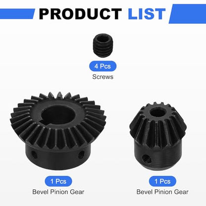 uxcell 2Pcs Tapered Bevel Gears Set, 1.5 Mod 1:2 (15T/30T) Harden Steel Straight Bevel Gear, 90 Degree Steering Motor Gears, (6/16mm Shaft Hole with Keyway) - size: 6/16mm