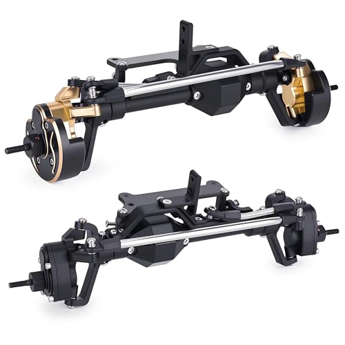 AMK Capra 1.9 Portal Axles Kit 857G, 4WS Front & Rear Axles with Isokinetic 3-Section CVD Shafts, 52° Max Steering Angle, Low CG Battery Tray for Axial Capra 1.9 UTB10 1/10 RC Crawler Upgrade (Black) - color: Black
