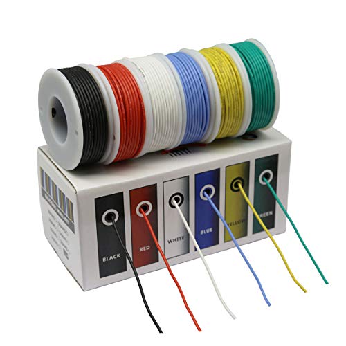 22 Gauge Flexible Silicone Wire Hook up (Stranded Wire Kit) Electric Wire 6 Colors 19.6 feet Each 22 AWG - size: 22AWG