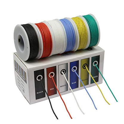 22 Gauge Flexible Silicone Wire Hook up (Stranded Wire Kit) Electric Wire 6 Colors 19.6 feet Each 22 AWG - size: 22AWG