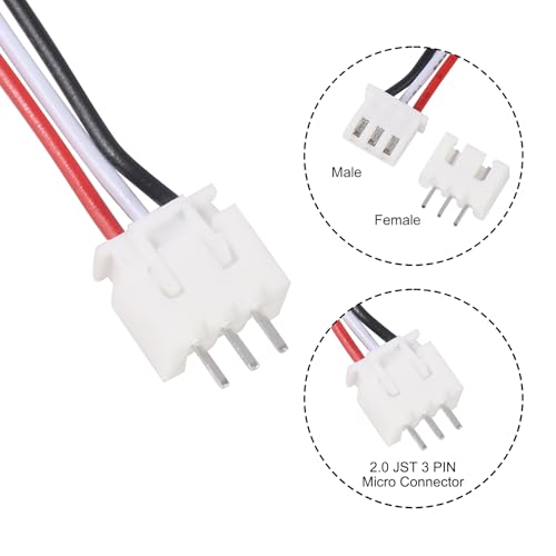 Alinan 20pcs JST-XH2.54mm 3 Pin Connector Kit, Included 10pcs Mini 3 Pin 24AWG Female Connector Plug with 150mm Cable Wire and 10pcs Micro 3Pin Male Connector Plug - color: 3Pin 24AWG 150mm Cable
