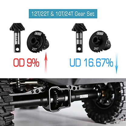 INJORA 12T/22T Overdrive Gear and 24T/10T Underdrive Alloy Steel Helical Gear Set for TRX4M 1/18 RC Crawler Car Upgrade