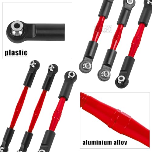 RC Adjustable Turnbuckles Camber Upgrades Part for 1/8 Typhon 4WD 3S MEGA 550 BLX,1/10 Big Rock 4X4 V3 3S BLX RC Car,Tie Rod Set Link Linkage Rod,Adjustable Links Steering Links,6PCS(Red). - color: Red(6pcs)