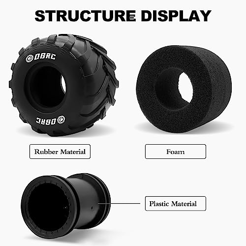 OGRC 1.0" Monster Truck Wheel Tires for SCX24 1/24 RC Crawler Car, 70*49mm | Monster Truck Wheel Rim Tires, M1 Compound, for FMS FCX24 SCX24 B17 Axial 1/24 RC Crawler, Black - color: Black